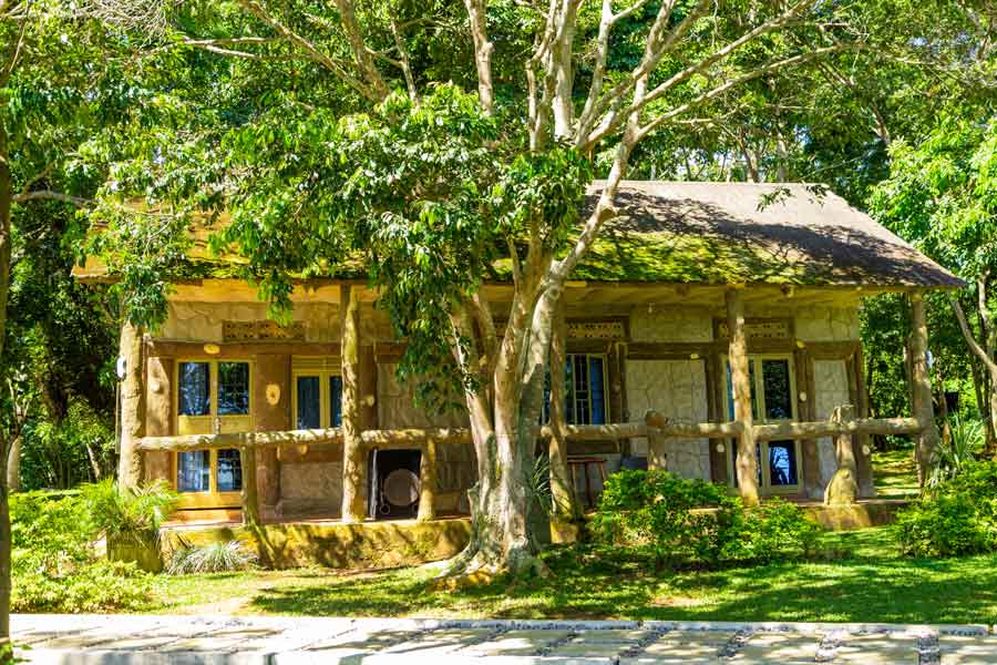 stone cottage front view